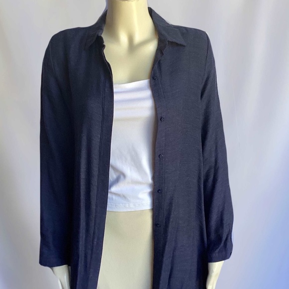 Zara Basic Dark Blue Long Sleeved Long Overshirt - Picture 1 of 2